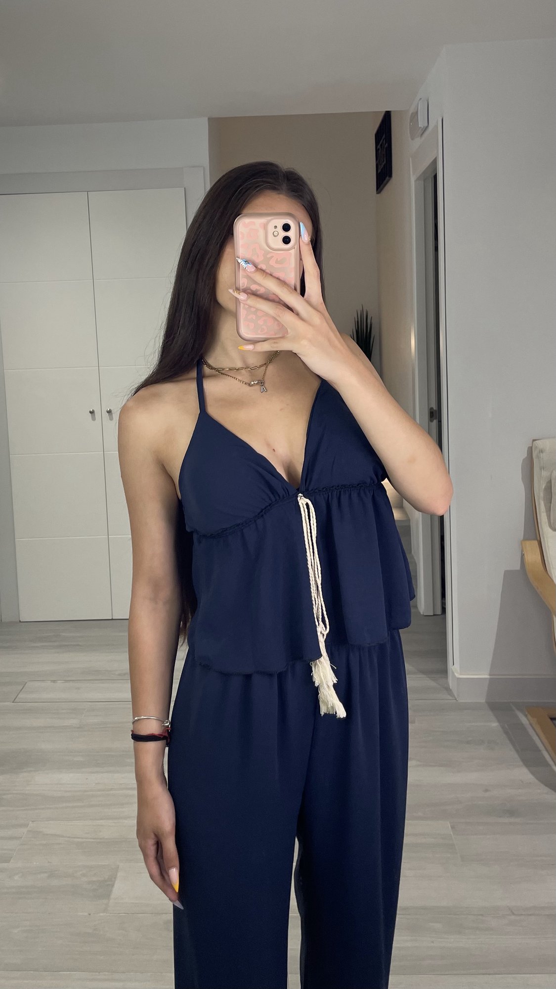 Conjunto Boho en color azul marino de medio cuerpo
